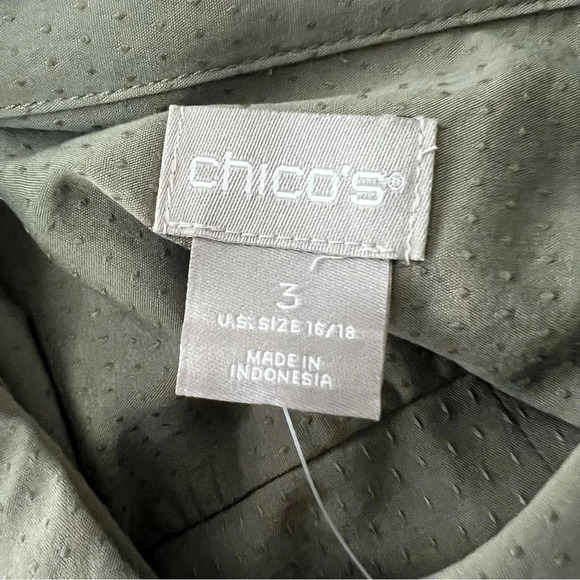 New CHICO'S SILKY SOFT DOBBY HALF-PLACKET SHIRT SZ 3 16/18 Vetiver Long Sleeve - Picture 13 of 14